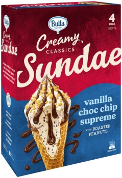Bulla-Creamy-Classics-Sundae-Ice-Cream-Cone-4-Pack-Selected-Varieties on sale