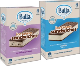 Bulla-Ice-Cream-Sandwiches-4-Pack-Selected-Varieties on sale