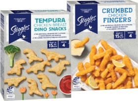 Steggles-Crumbed-Chicken-Fingers-or-Tempura-Dino-Snacks-400g on sale