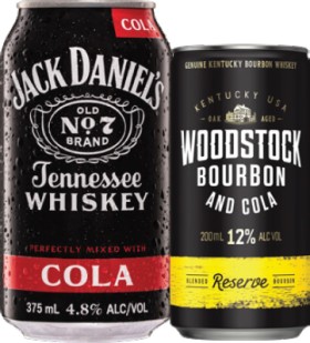 Jack+Daniel%26%23039%3Bs+4.8%25+Premix+Range+Cans+375mL+or+Woodstock+%26amp%3B+Cola+Reserve+12%25+Premix+Cans+200mL+4+Pack