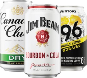 Canadian+Club+4.8%25+375mL%2C+Jim+Beam+White+4.8%25+375mL%2A+or+Suntory+-196+6%25+330mL+Premix+Range+Cans+10+Pack