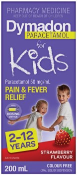 Dymadon-Paracetamol-For-Kids-Pain-Fever-Relief-2-12-Years-Strawberry-Flavour-200mL on sale