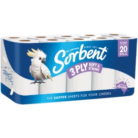 Sorbent+3+Ply+Toilet+Paper+Pk+20