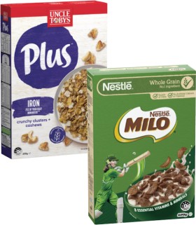 Nestl-Milo-620g-or-Uncle-Tobys-Plus-Cereal-630g on sale