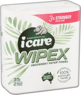 Icare+Wipex+100%25+Recycled+Paper+Towel+3+Ply+2+Pack