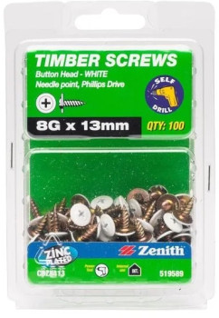 Zenith-8G-x-13mm-Button-Head-Screws-in-White-Pack-of-100 on sale