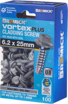 Bremick-Vortex-Plus-25mm-x-62mm-Hex-Cladding-Screws-Pack-of-100 on sale