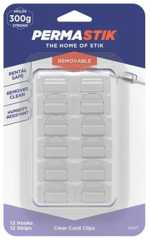 Permastik+Cord+Clips+in+Clear+Pack+of+12