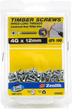 Zenith+4G+x+12mm+Zinc+Plated+Countersunk+Head+Timber+Screws+Pack+of+100