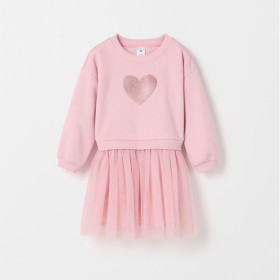 Australian+Cotton+Blend+Fleece+Tulle+Jumper+Dress+-+Pink+Heart