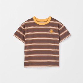 Australian+Cotton+Oversized+Embroidered+Stripe+T-Shirt+-+Brown+%2F+Orange