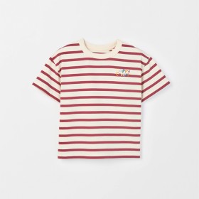 Australian+Cotton+Oversized+Embroidered+Stripe+T-Shirt+-+Maroon+%2F+Cream