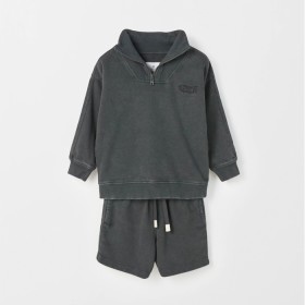 Australian+Cotton+1%2F4+Zip+Jumper+%26amp%3B+Shorts+2+Piece+Set+-+Washed+Black