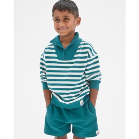 Australian+Cotton+1%2F4+Zip+Jumper+%26amp%3B+Shorts+2+Piece+Set+-+Green+Stripe
