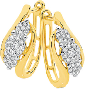 9ct-Gold-Diamond-Trilogy-Cluster-Offset-Huggie-Earrings on sale