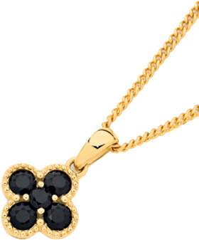 9ct+Gold+Black+Sapphire+Clover+Pendant