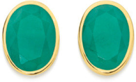 9ct+Gold+Natural+Emerald+Oval+Bezel+Stud+Earrings