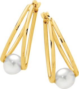 9ct-Gold-Cultured-Freshwater-Pearl-Inside-Split-Oval-Hoop-Earrings on sale