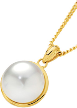 9ct+Gold+Cultured+Freshwater+Pearl+Button+Pendant