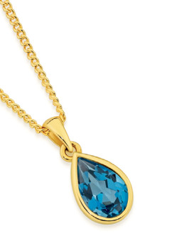 9ct+Gold+London+Blue+Topaz+Pear+Bezel+Pendant