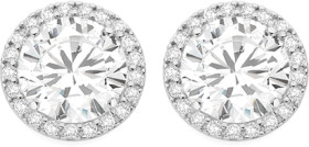 Sterling+Silver+Round+Cubic+Zirconia+Large+Halo+Stud+Earrings