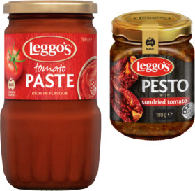 Leggo%26rsquo%3Bs+Tomato+Paste+500g%2C+Sundried+Tomato+or+Basil+Pesto+190g+Selected+Varieties