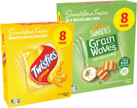 Sunbites+Grain+Waves%2C+Twisties+Cheese+or+Smith%CA%BCs+Crinkle+Cut+Chips+8+Pack+Selected+Varieties