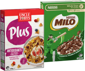 Uncle-Tobys-Plus-Cereal-410435g-or-Nestl-Milo-Cereal-330350g-Selected-Varieties on sale