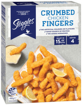 Steggles+Crumbed+Chicken+Breast+Fingers+or+Tempura+Chicken+Dino+Snacks+400g