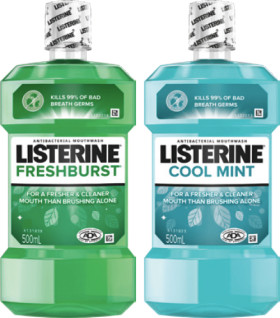 Listerine+Mouthwash+Fresher+%26amp%3B+Cleaner+500mL+Selected+Varieties