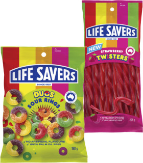 NEW-Life-Savers-Duos-Sour-Rings-or-Strawberry-Twisters-Lollies-180g-205g on sale