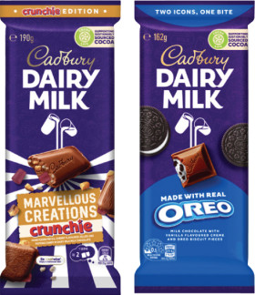 NEW-Cadbury-Dairy-Milk-Oreo-Vanilla-or-Crunchie-Block-Chocolate-162g-190g on sale