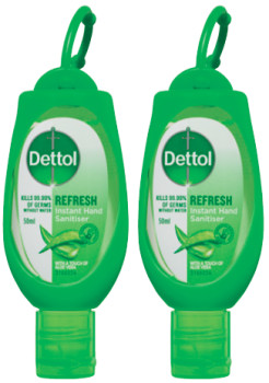 Dettol+Antibacterial+Instant+Hand+Sanitiser+Refresh+Green+Clip+50mL