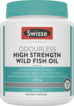 Swisse-Ultiboost-Odourless-High-Strength-Wild-Fish-Oil-400-Capsules on sale