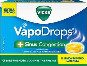 Vicks-Vapodrops-Sinus-Congestion-Sore-Throat-Lemon-Menthol-16-Lozenges on sale