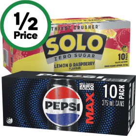 Pepsi-Solo-Mountain-Dew-or-Schweppes-Lemonade-Soft-Drink-Varieties-10-x-375ml on sale