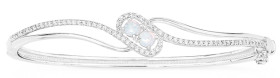 Sterling-Silver-Man-Made-Opal-Cubic-Zirconia-Swirl-62x55mm-Oval-Hinge-Bangle on sale