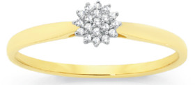 9ct+Gold+Diamond+Cluster+Ring
