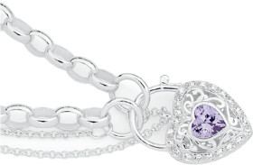 Sterling-Silver-Cubic-Zirconia-19cm-Heart-Padlock-Bracelet on sale
