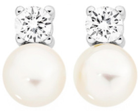Sterling-Silver-Button-Pearl-Cubic-Zirconia-Stud-Earrings on sale