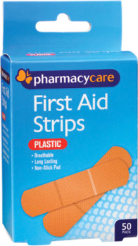 Pharmacy-Care-First-Aid-Strips-Plastic-50-Pack on sale