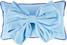 Velvet-Bow-Cushion-Blue on sale