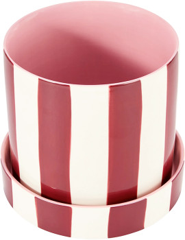 Burgundy-Stripe-Ceramic-Pot-with-Saucer on sale