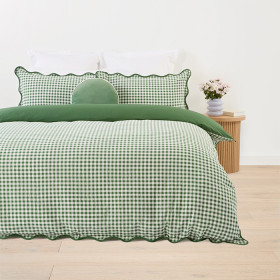 Gingham-Scallop-Cotton-Quilt-Cover-Set-Super-King-Bed-Green on sale