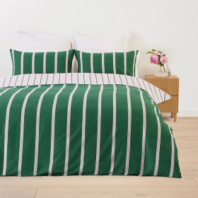 Stripe-Linen-Cotton-Reversible-Quilt-Cover-Set-Super-King-Bed-Pesto on sale