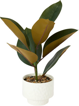 Artificial+Rubber+Plant+in+Textured+Pot