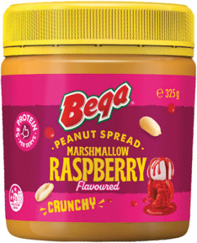 Bega+Peanut+Spread+Marshmallow+Raspberry+or+Creamy+Caramel+Flavoured+325g