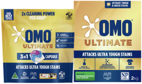 OMO-Ultimate-Laundry-Capsules-28-Pack-Powder-2kg-or-Liquid-2-Litre-Selected-Varieties on sale