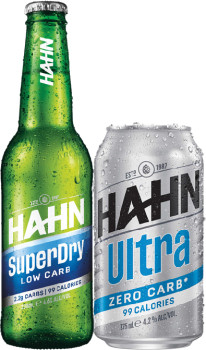 Hahn-SuperDry-Stubbies-330mL-or-Hahn-Ultra-Zero-Carb-Cans-375mL-24-Pack on sale