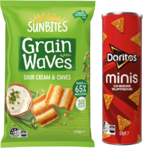 Sunbites-Grain-Waves-Wholegrain-Chips-170g-Doritos-120g-or-Twisties-115g-Minis-Canister-Selected-Varieties on sale